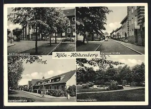 AK Köln-Höhenberg, Weimarer Strasse, Am Koburgerplatz, Germaniastrasse, Kinderspielplatz