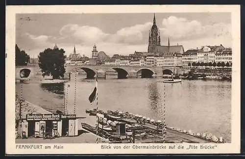 AK Frankfurt a. Main, Blick von der Obermainbrücke auf die alte Brücke