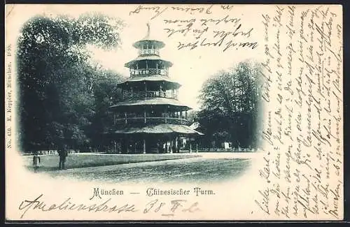 AK München, Der Chinesiche Turm mit Anlagen