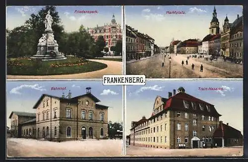 AK Frankenberg / Sachsen, Bahnhof, Train-Kaserne