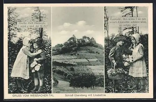 AK Ebersberg / Lippoldsweiler, Schloss Ebersberg im Weissacher-Tal mit Lisabethle, Gretle und Hannes