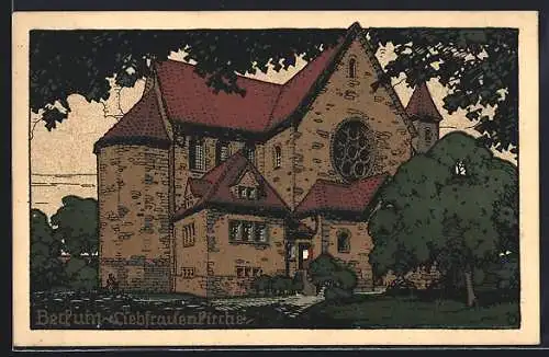 Steindruck-AK Beckum / Westf., Ansicht der Liebfrauenkirche