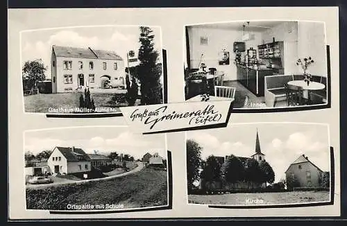 AK Greimerath / Wittich, Gasthaus Müller-Aumann, Innenansicht, Kirche