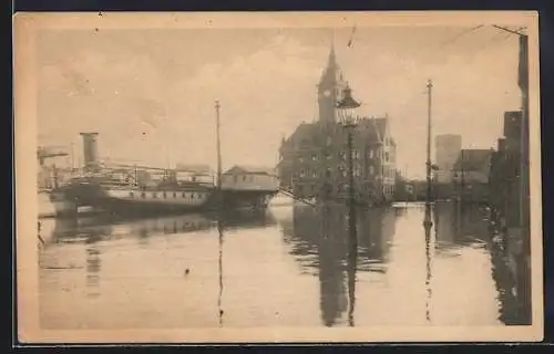 AK Köln a. Rhein, Hochwasser 1920, Ortspartie mit Dampfer