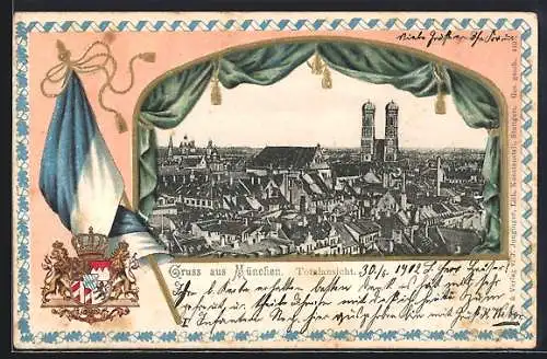 Passepartout-Lithographie München, Totalansicht mit Frauenkirche
