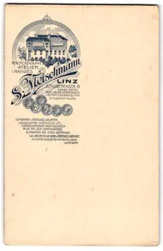 Fotografie S. Fleischmann, Linz, Jungwirthstr. 8, Ansicht Linz, das fotografische Atelierhaus von Aussen