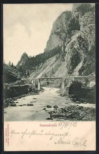 AK Weng im Gesäuse, Gesäusebrücke, Blick auf die Brücke und Felswände