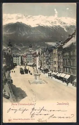 AK Innsbruck, Maria Theresienstrasse mit Geschäften