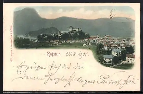 AK Kufstein, Ortspanorama mit Bergen