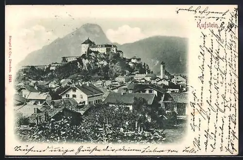 AK Kufstein, Ortsansicht mit Festung