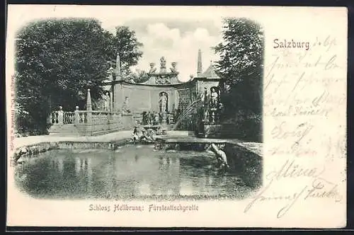 AK Salzburg, Fürstentischgrotte beim Schloss Hellbrunn