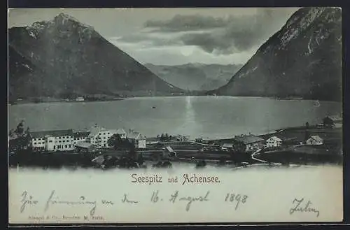 Mondschein-AK Maurach /Achensee, Seespitz mit See und Bergen