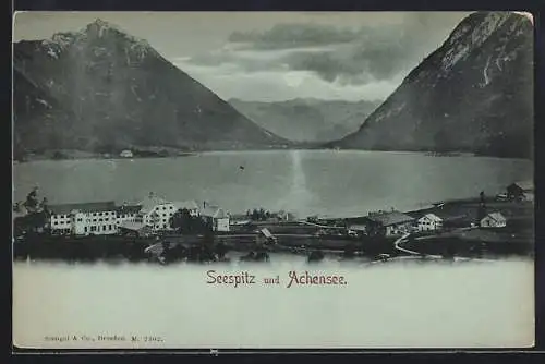Mondschein-AK Maurach /Achensee, Seespitz mit See und Bergen