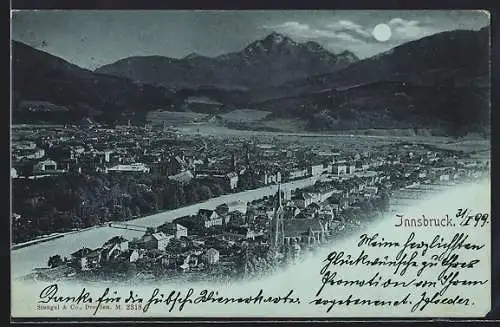 Mondschein-AK Innsbruck, Teilansicht mit Bergen