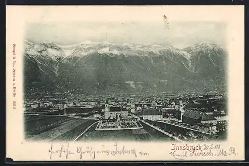 AK Innsbruck, Teilansicht gegen die Alpen