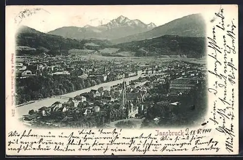 AK Innsbruck, Teilansicht mit Bergpanorama