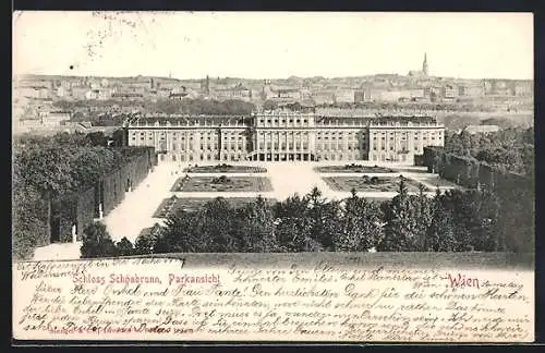 AK Wien, Parkansicht von Schloss Schönbrunn
