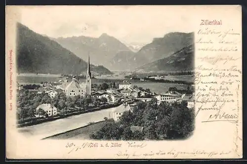 AK Zell a. d. Ziller, Ortschaft aus der Vogelschau