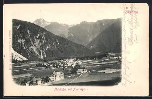 AK Mairhofen /Zillerthal, Ortsansicht mit Ahornspitze