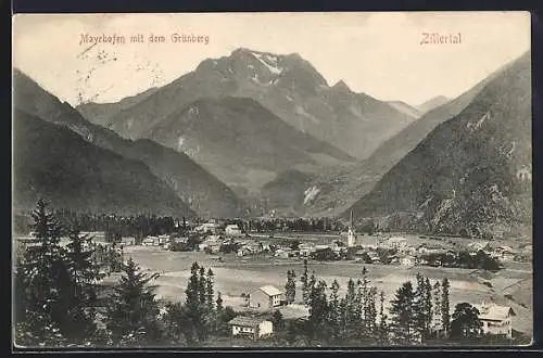 AK Mayrhofen /Zillertal, Ortsansicht mit dem Grünberg