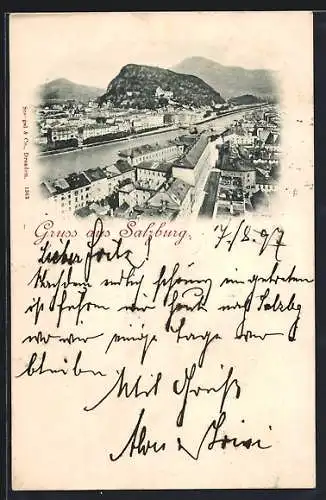 AK Salzburg, Panorama mit Strassenpartie
