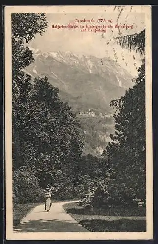 AK Innsbruck, Hofgarten-Partie, Im Hintergrund die Weiherburg und Hungerburg