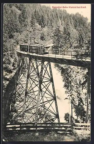 AK Mutters, Stubaitalbahn auf dem Viadukt Kreit