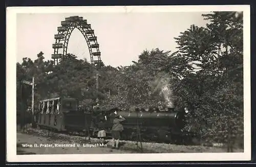 AK Wien, Prater, Riesenrad u. Liliputbahn