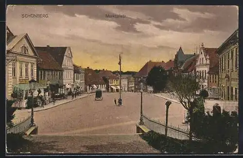 AK Schönberg / Mark, Marktplatz mit Spehrs Hotel