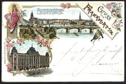 Lithographie Frankfurt, Totalansicht und Neue Post