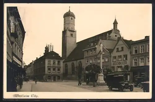 AK Weilheim / Oberbayern, Strassenpartie mit Rübener Pianos Lieferwagen