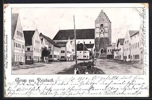 AK Reisbach / Niederbayern, Strassenpartie mit Kirche