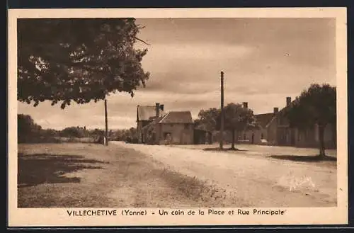 AK Villechetive /Yonne, Un coin de la Place et Rue Principale