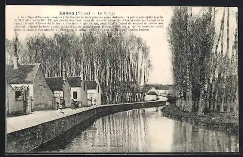 AK Esnon /Yonne, Le Village et le canal entouré d`arbres