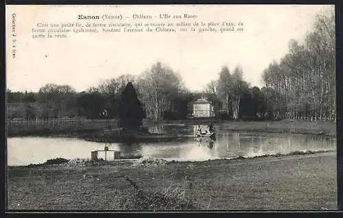 AK Esnon, Yonne, Château, L`Île aux Roses, vue du plan d`eau et de l`avenue du château