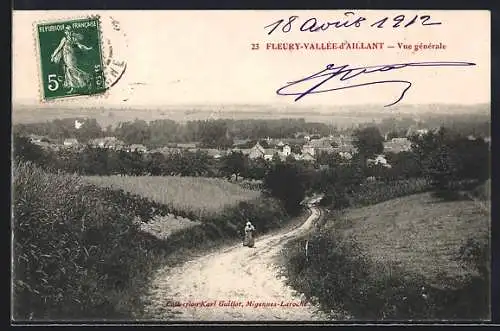 AK Fleury-Vallée-d`Aillant, Vue générale du village et chemin de campagne