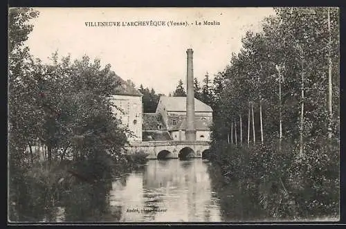 AK Villeneuve-l`Archevêque /Yonne, Le Moulin et la rivière entourée d`arbres