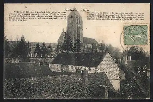 AK Voisines, L`Église sur la colline avec vue sur les toits environnants