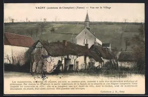 AK Vachy /Yonne, Vue sur le Village avec chaumières et chapelle élégante