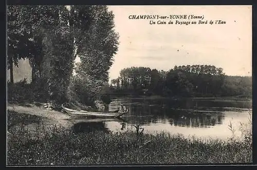 AK Champigny-sur-Yonne /Yonne, Un Coin du Paysage au Bord de l`Eau