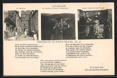 AK Avallon, Le Beffroi, La Vallée et Ferme-Prieuré Saint-Jean, Chanson au Pays Natal