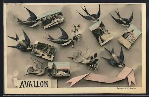 AK Avallon, Collage d`hirondelles avec vues de la ville