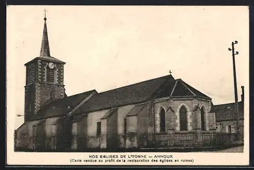 AK Annoux, Nos Églises de l`Yonne, Vue de l`église du village