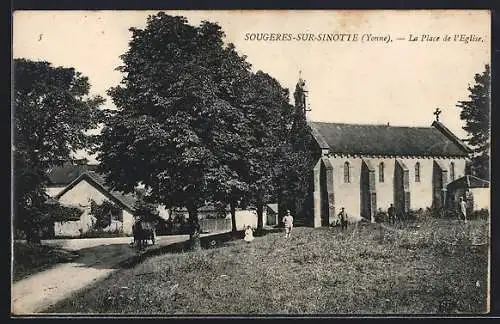 AK Sougeres-sur-Sinotte /Yonne, La Place de l`Église