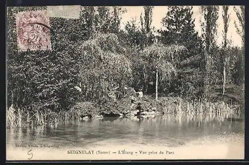 AK Seignelay /Yonne, L`Étang, Vue prise du Parc