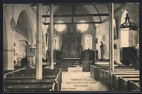 AK Perreux /Yonne, Église des XIVe et XVe siècles, vue intérieure