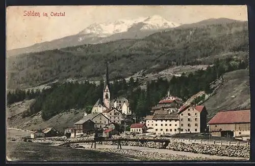 AK Sölden, Totalansicht mit Brücke