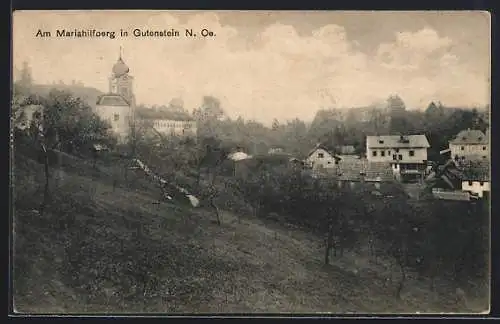 AK Gutenstein /N. Oe., Am Mariahilfberg, Panorama mit Kirche