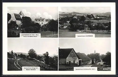 AK Lichtenegg, Kirche u. Gasthof Schuch, Gasthaus Beisteiner, Ortsansicht