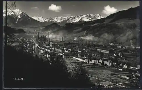 AK Donawitz, Gesamtansicht mit Bergpanorama aus der Vogelschau